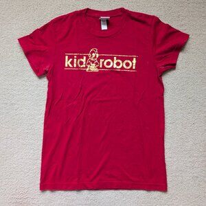 kidrobot graphic Logo Tee metallic Gold on Red Youth Medium T-shirt y2k art boys
